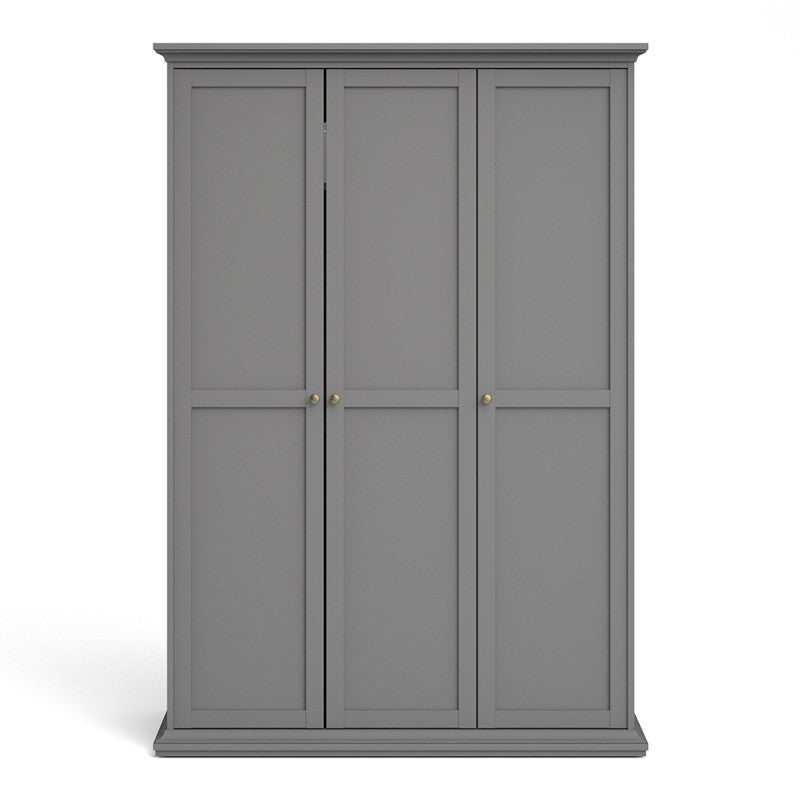 Paris Wardrobe with 3 Doors in Matt Grey - Home Leaf Furniture