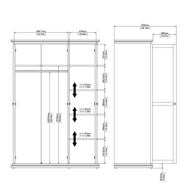 Paris Wardrobe with 3 Doors in Matt Grey - Home Leaf Furniture