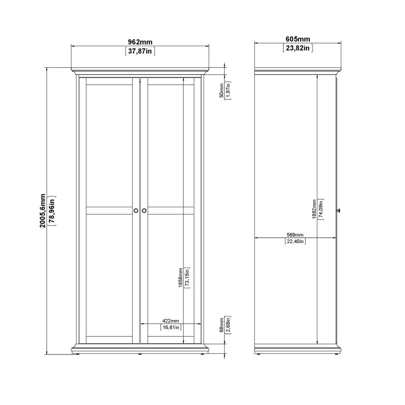 Paris Wardrobe with 2 Doors in Matt Grey - Home Leaf Furniture