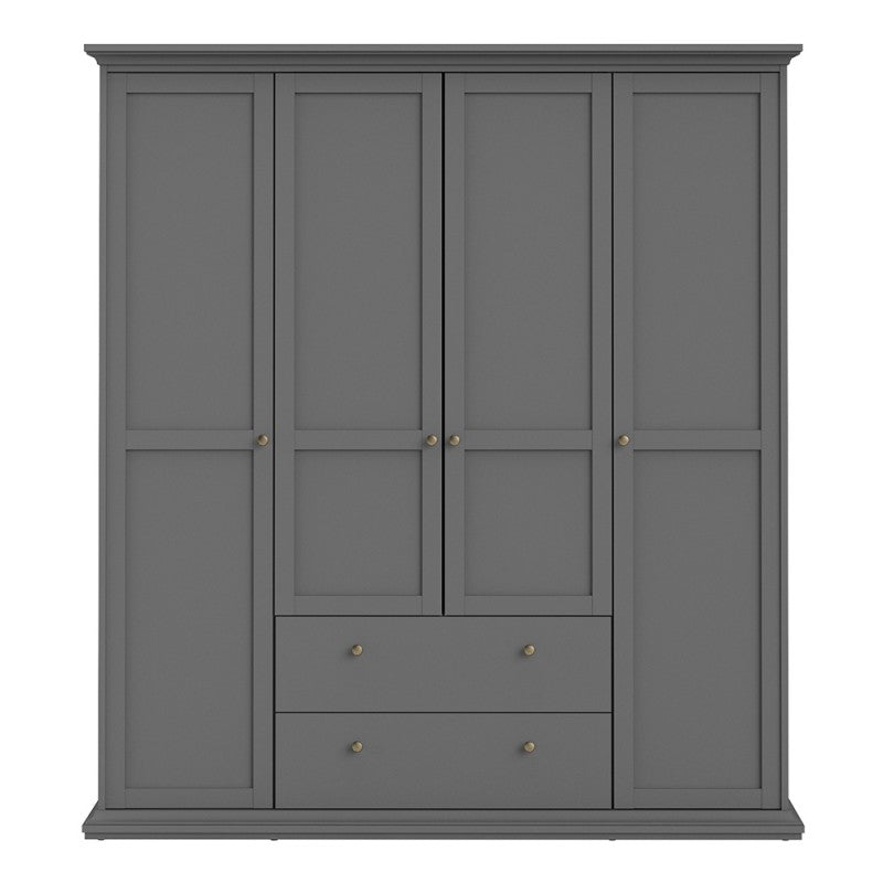 Paris Wardrobe with 4 Doors and 2 Drawers in Matt Grey - Home Leaf Furniture